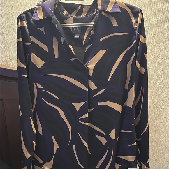 Worthington Black Graphic Long Sleeve Blouse - Picture 1 of 5